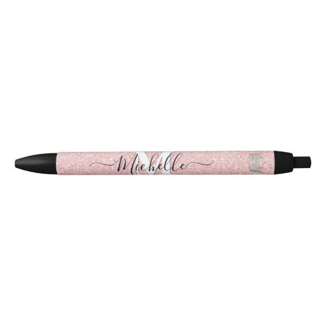 Pink Glitz Monogram Crown Custom Autograph Pen (Front)