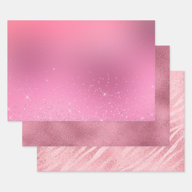 Pink Glitz Sparkle Wrapping Paper Sheet (Set)