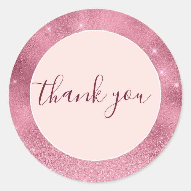 Pink Glitz Thank you Classic Round Sticker (Front)
