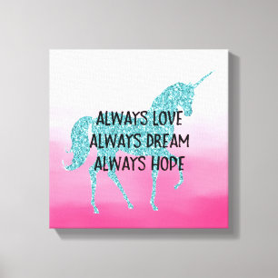 Pink Glitzy Glitter Aqua Unicorn Canvas Print