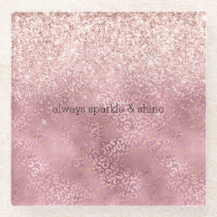 Pink Glitzy Glitter Leopard Print Glass Coaster