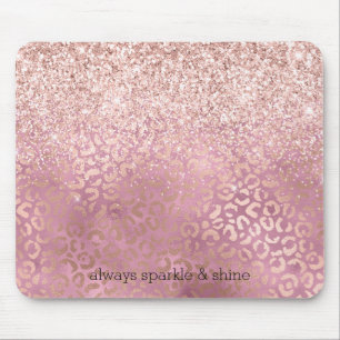 Pink Glitzy Glitter Leopard Print Mouse Pad