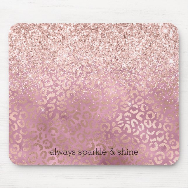 Pink Glitzy Glitter Leopard Print Mouse Pad (Front)