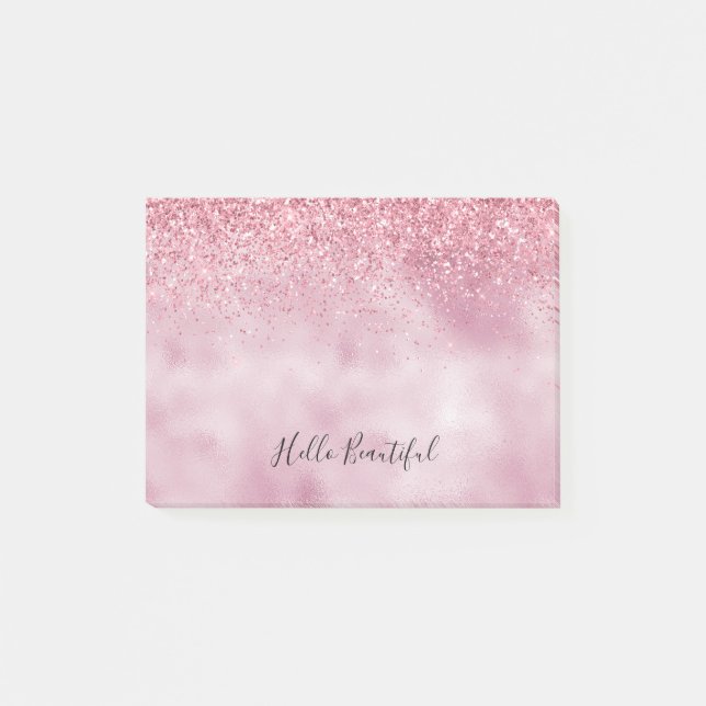 Pink Glitzy Glitter Post-it Notes (Front)