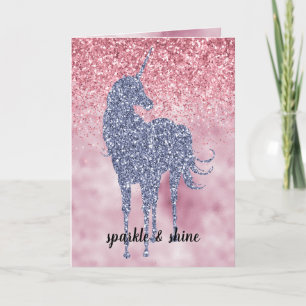 Pink Glitzy Glitter Purple Unicorn Note Card