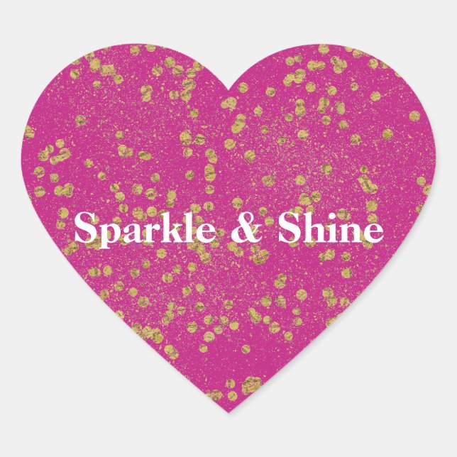 Pink Glitzy Gold Sparkle Confetti Dots Heart Sticker (Front)