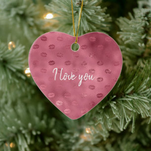 Pink Glitzy Lips Ceramic Ornament