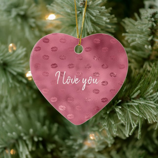 Pink Glitzy Lips Ceramic Ornament (Tree)