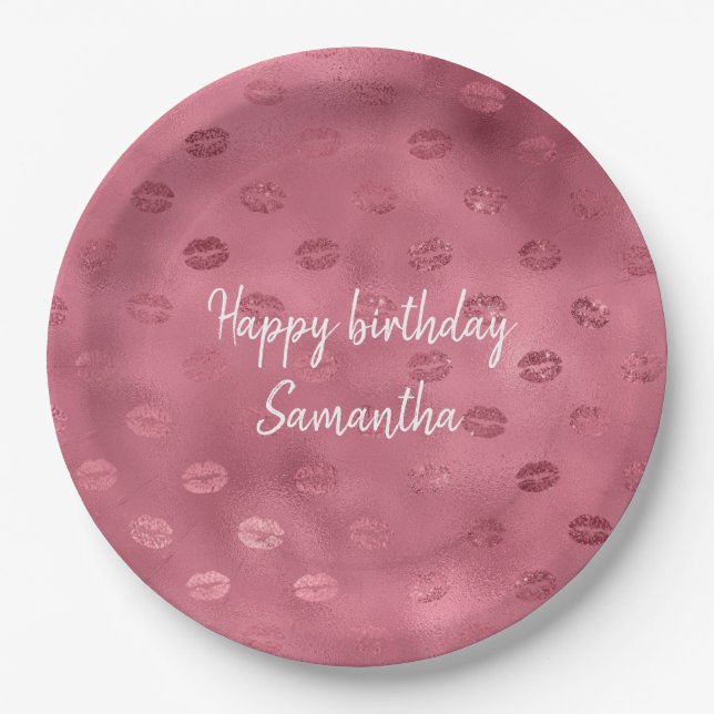 Pink Glitzy Lips Paper Plate (Front)