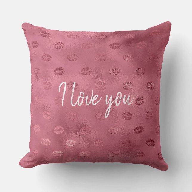Pink Glitzy Lips Throw Pillow (Front)