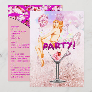 Pink Glitzy Sequence Glamourous Bachelorette Party Invitation