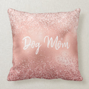 Pink Glitzy Sparkle Glitter Dog Mom Throw Pillow