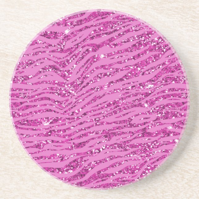 Pink Glitzy Sparkle Glitter Zebra Print   Coaster (Front)