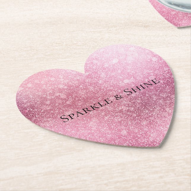 Pink Glitzy Sparkle Personalized  Paper Coaster (Angled)