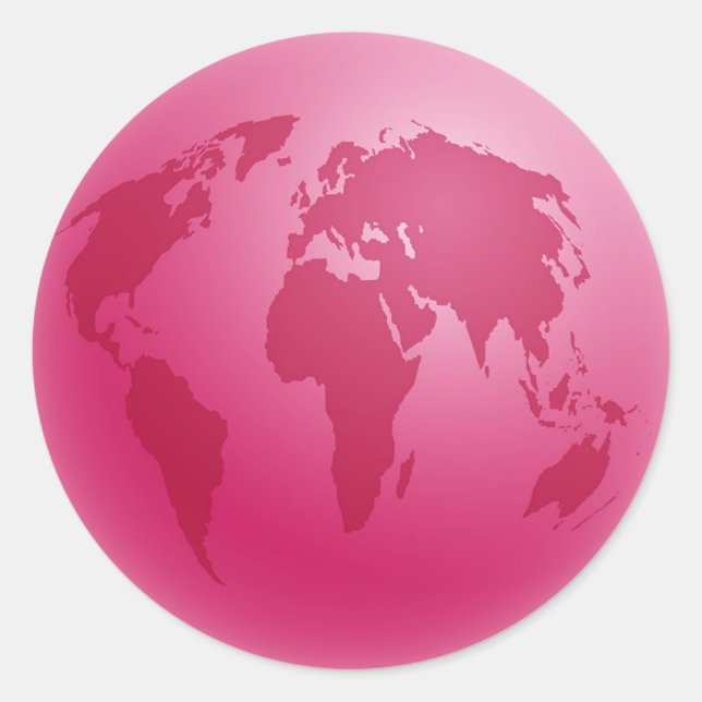 Pink Globe Classic Round Sticker (Front)