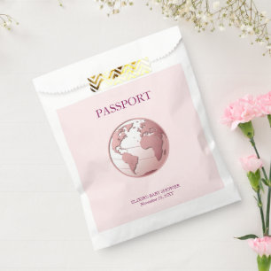 Pink Globe Passport Travel Baby Shower Favour Bag