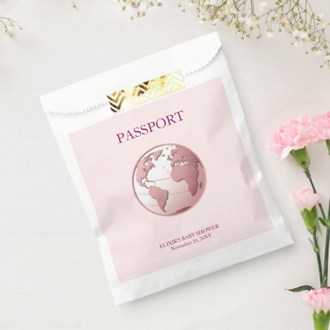 Pink Globe Passport Travel Baby Shower Favour Bag (Sealed)