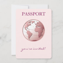 Pink Globe Passport Travel Baby Shower