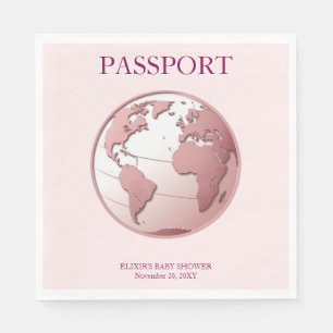 Pink Globe Passport Travel Baby Shower Napkin