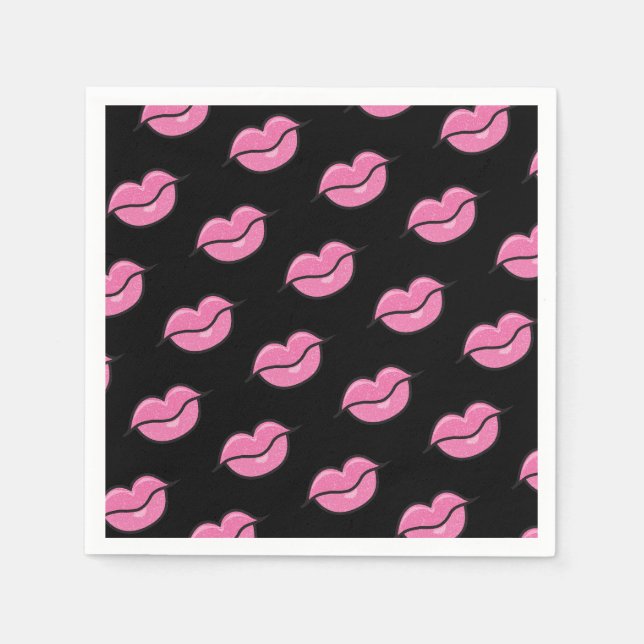 Pink Glossy Lips Beauty Makeup Birthday Party Napkin (Front)