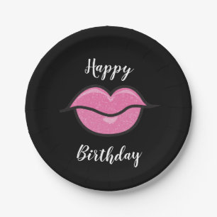 Pink Glossy Lips Beauty Makeup Birthday Party Paper Plate