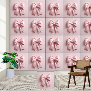 Pink Glossy Ribbon Bow Aesthetic - Peel and Stick Wallpaper