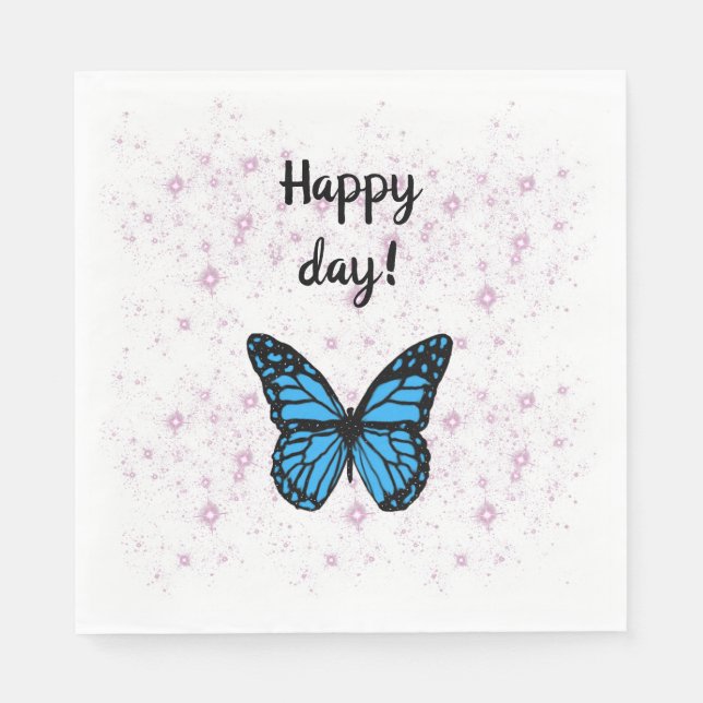 pink glossy stars with blue butterfly napkin (Front)