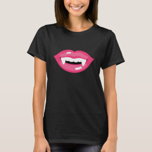 Pink Glossy Vampire Lips Fangs Mouth Halloween T-Shirt