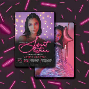 Pink Glow in the Dark Neon Party Photo Sweet 16 Invitation