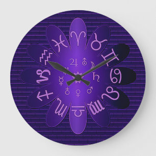 Pink Glow Zodiac Astrology Symbols Wall Clock