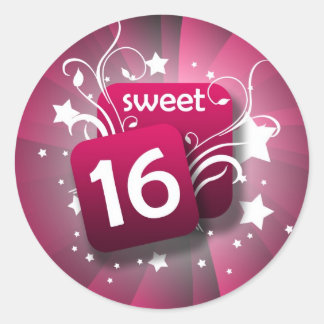 Pink Glowing Swirls and Stars Sweet 16 Classic Round Sticker