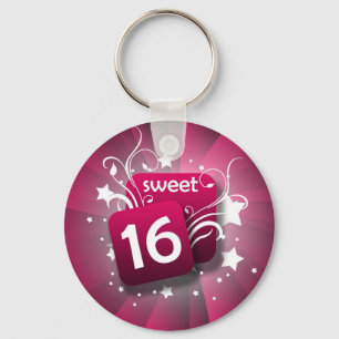 Pink Glowing Swirls and Stars Sweet 16 Keychain