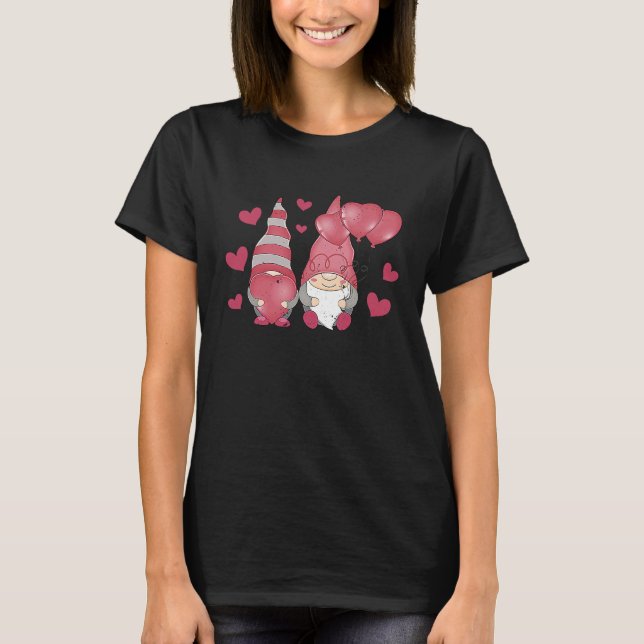 Pink Gnome Love Plaid Heart Balloons Valentine's D T-Shirt (Front)