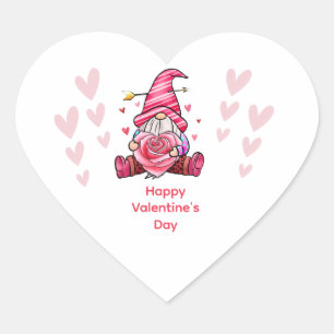 Pink Gnome Personalized Valentine's day Heart Sticker