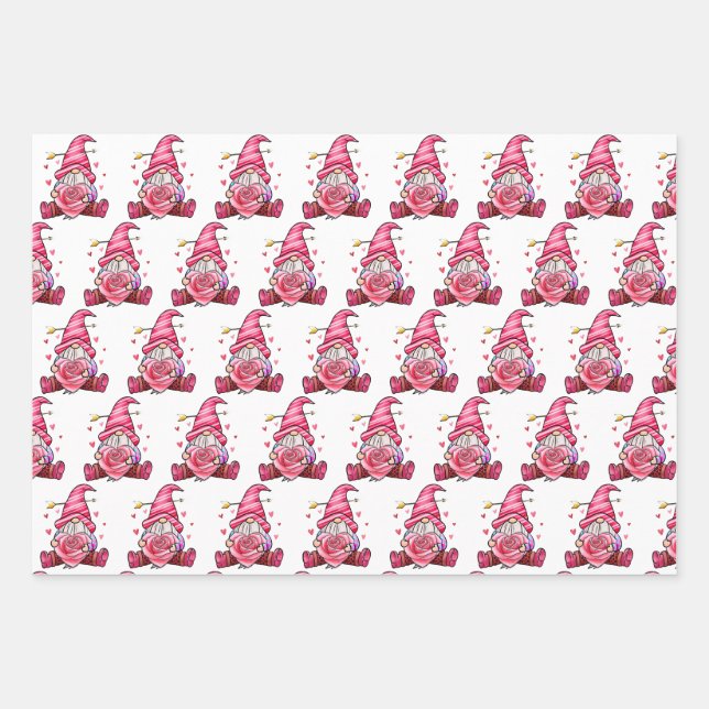 Pink Gnome Valentine's Day  Wrapping Paper Sheet (Front)