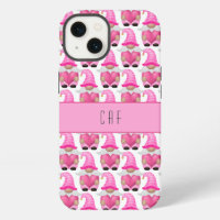 Pink Gnomes Hearts Monogram Woodland Cute