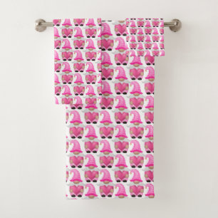 Pink Gnomes Hearts Woodland Scandinavian Cute Bath Towel Set