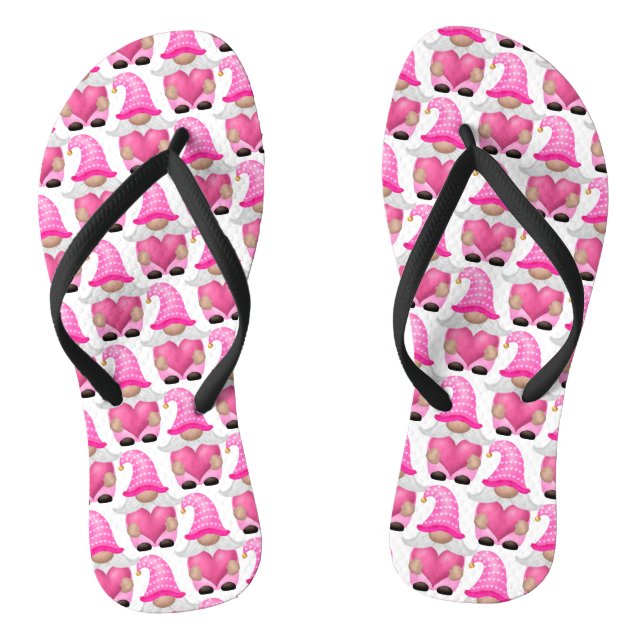 Pink Gnomes Hearts Woodland Scandinavian Cute  Flip Flops (Footbed)