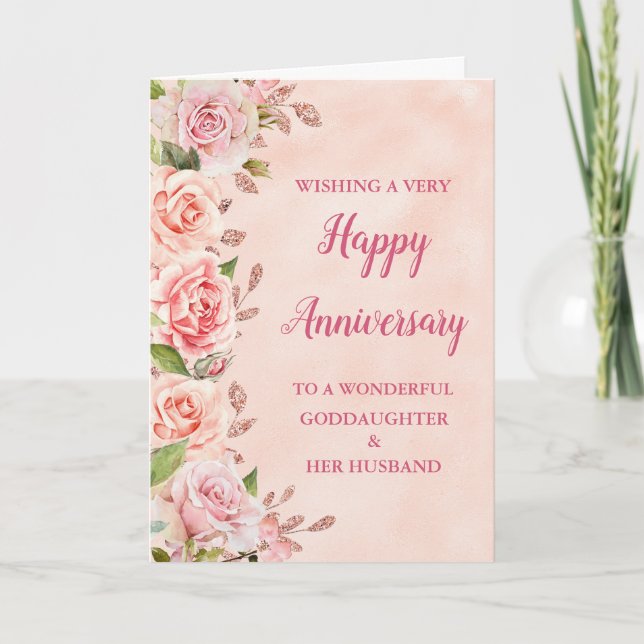 Pink Goddaughter & Husband Wedding Anniversary Card (Front)