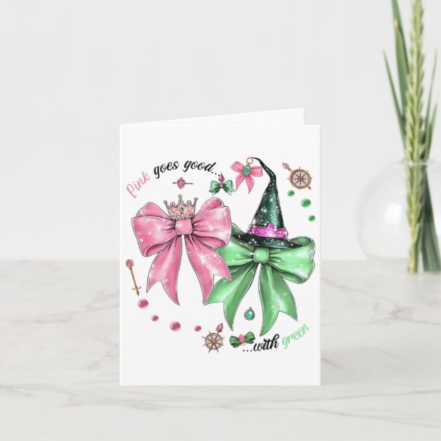 Pink Goes Good With Green Funny Halloween Witch Wo Card (Front)
