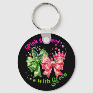 Pink Goes Good With Green Funny Halloween Witch Wo Keychain