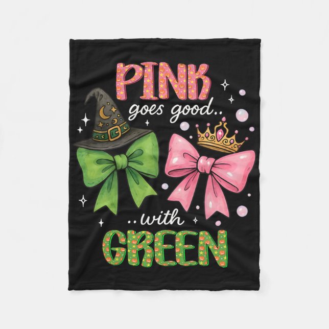 Pink Goes Good With Green Halloween Witch Pinkand  Fleece Blanket (Front)