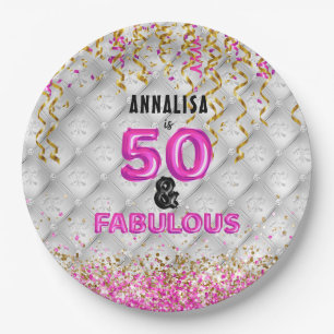 Pink Gold 50 Fabulous 50th Birthday Paper Plate