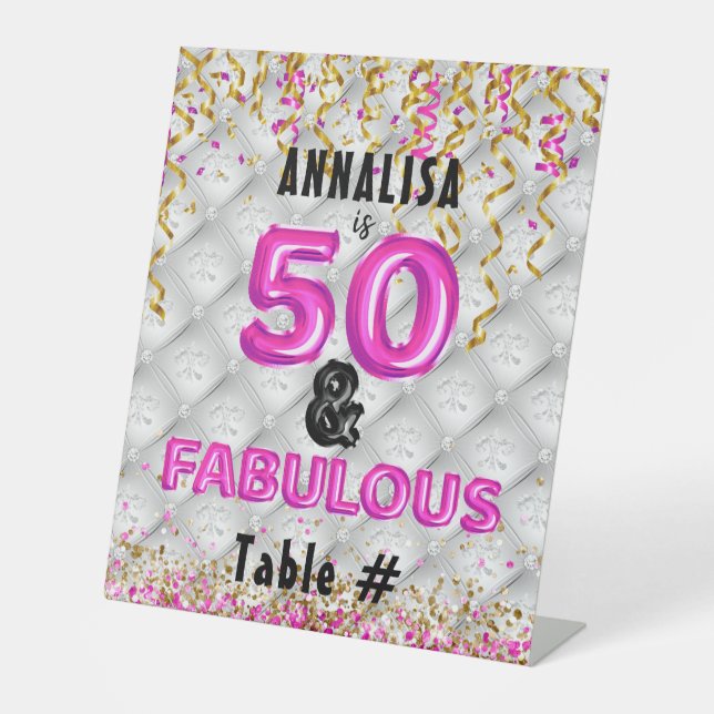 Pink Gold 50 Fabulous 50th Birthday Pedestal Sign (Front)
