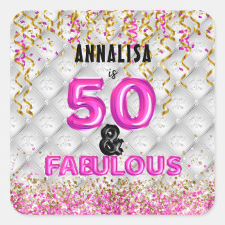 Pink Gold 50 Fabulous 50th Birthday Square Sticker