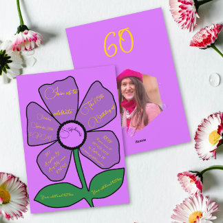 Pink & Gold 60th Birthday Simple Doodle Flower Invitation