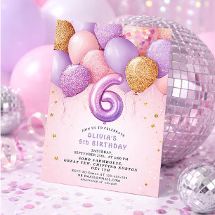 Pink Gold 6th Birthday  Girl Invitation