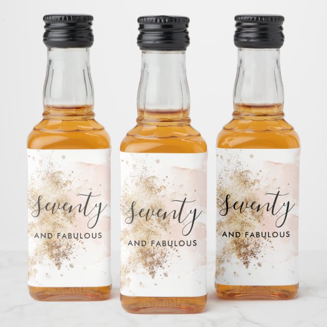 Pink & Gold 70th Birthday  Liquor Bottle Label (Bottles)