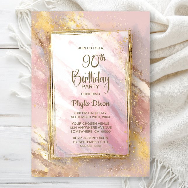 Pink Gold 90th Birthday Party Invitation (Creator Uploaded)