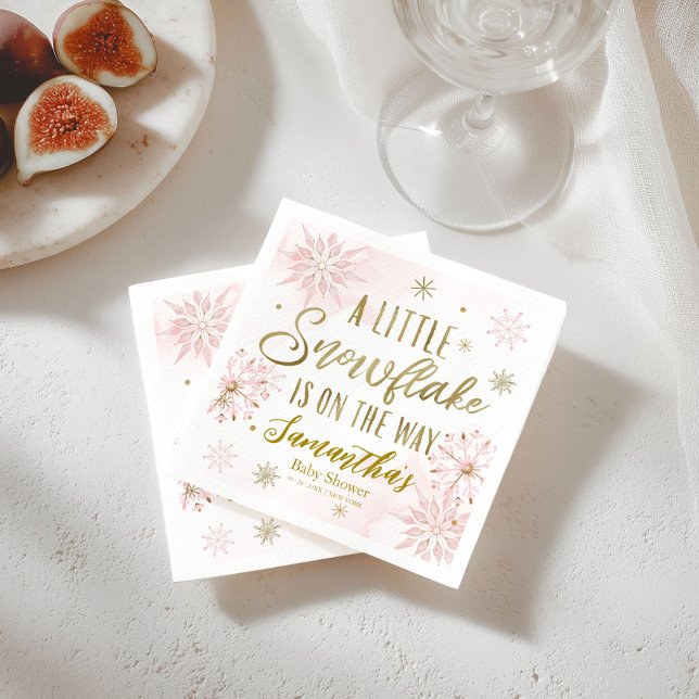 Pink Gold A Little Snowflake Winter Baby Shower Napkin (Creator Uploaded)